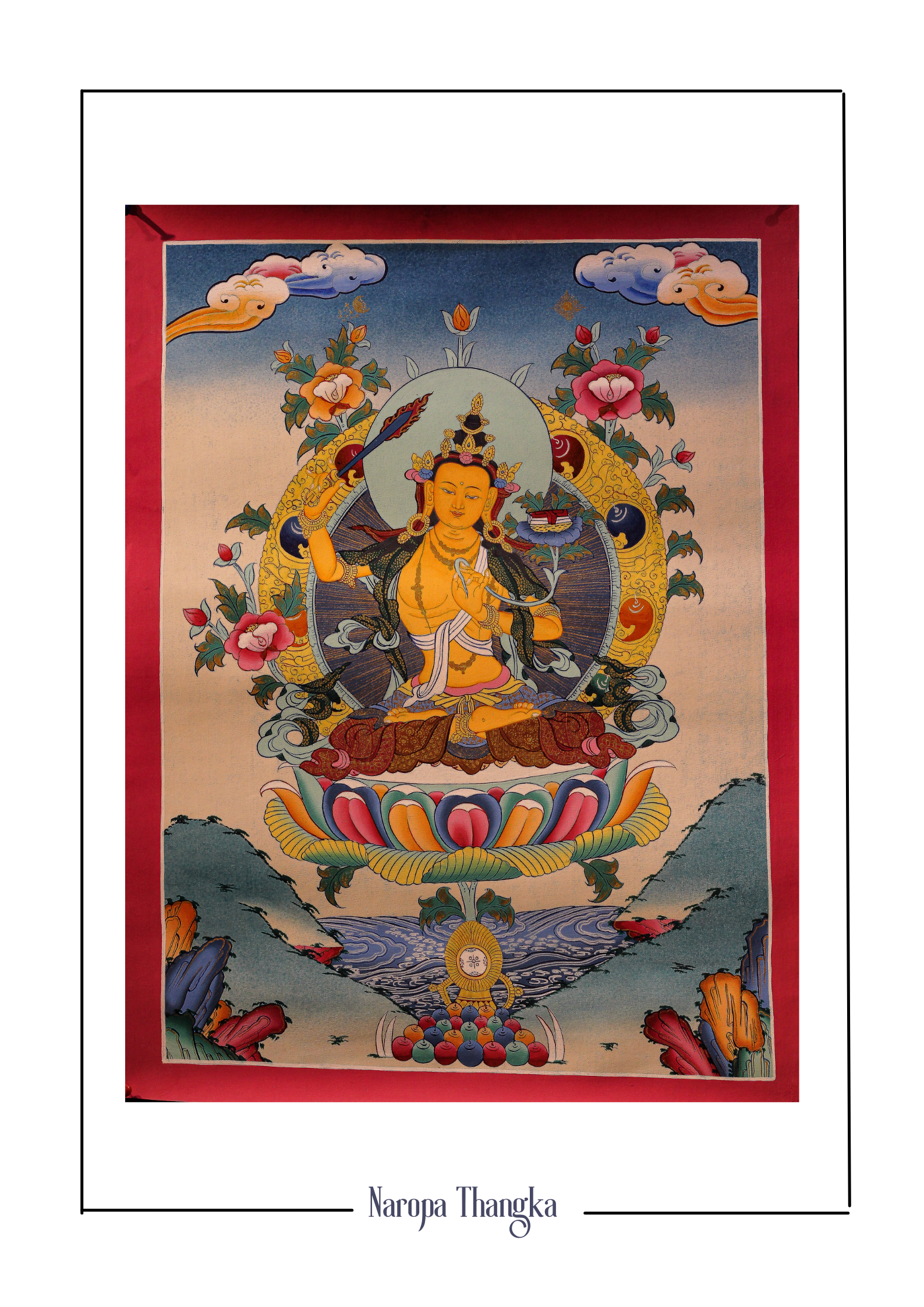 5 Manjushree (Pancha Manjushree),Tibetan Thangka 48-36cm
