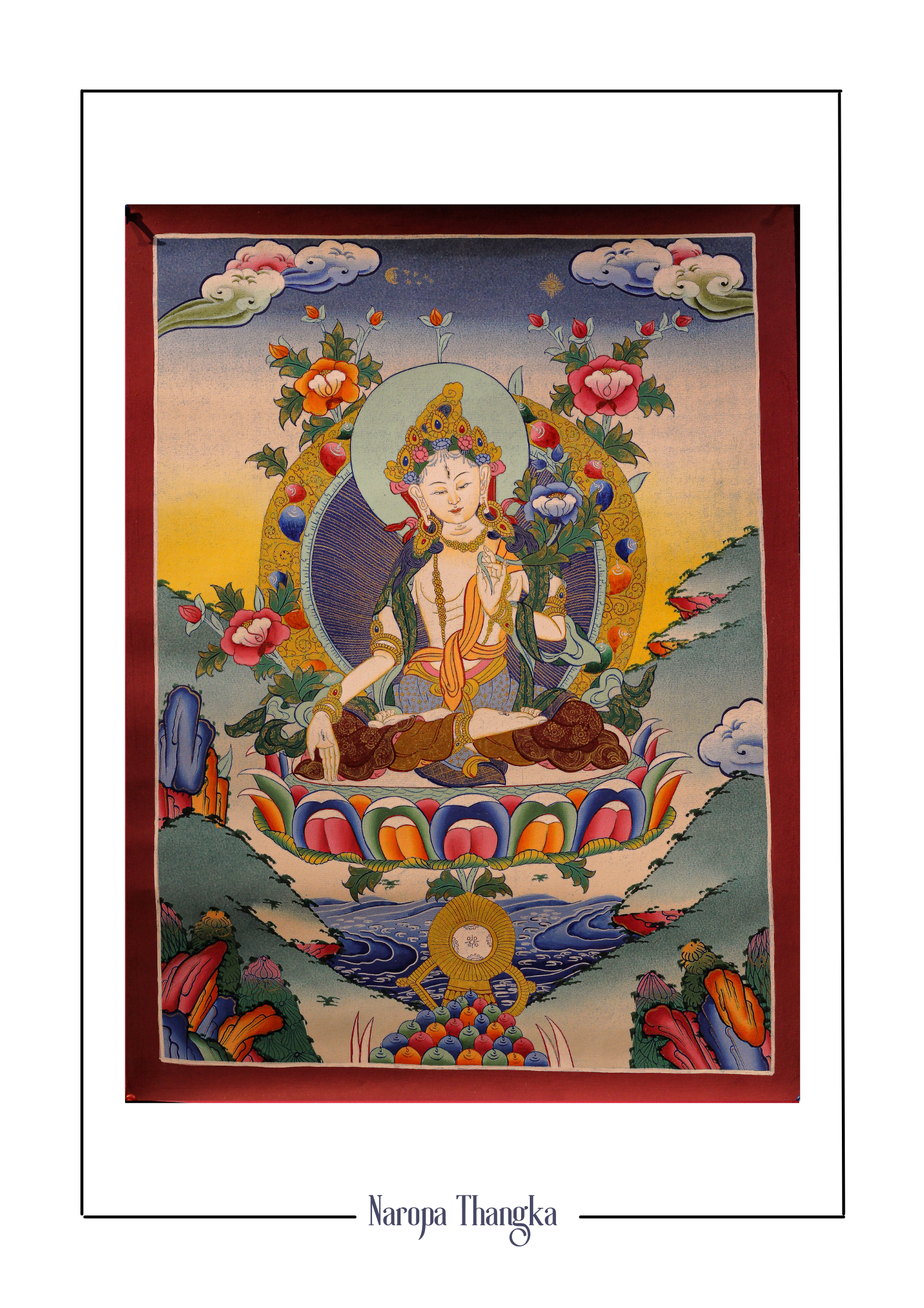 White Tara, Tibetan Thangka 48-36cm