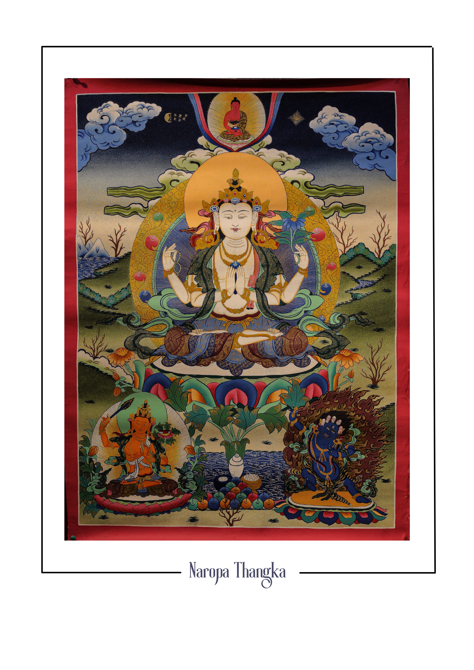 Chenrezik ( Bodhisattva of Compassion), Tibetan Thangka 71-52cm