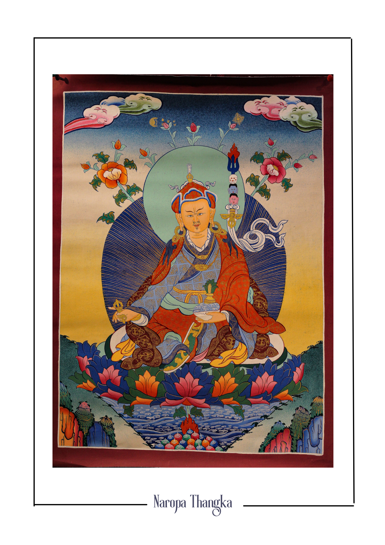 Guru Rimpoche (Padmasambhava), Tibetan Thangka 48-36cm