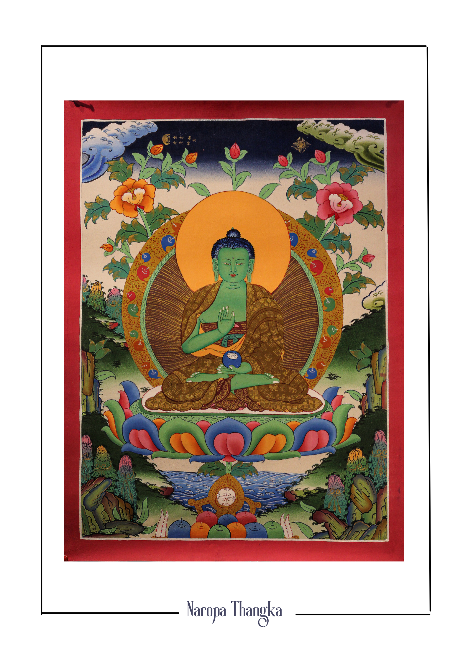 Amoghasiddhi Buddha, Tibetan Thangka 48-36cm