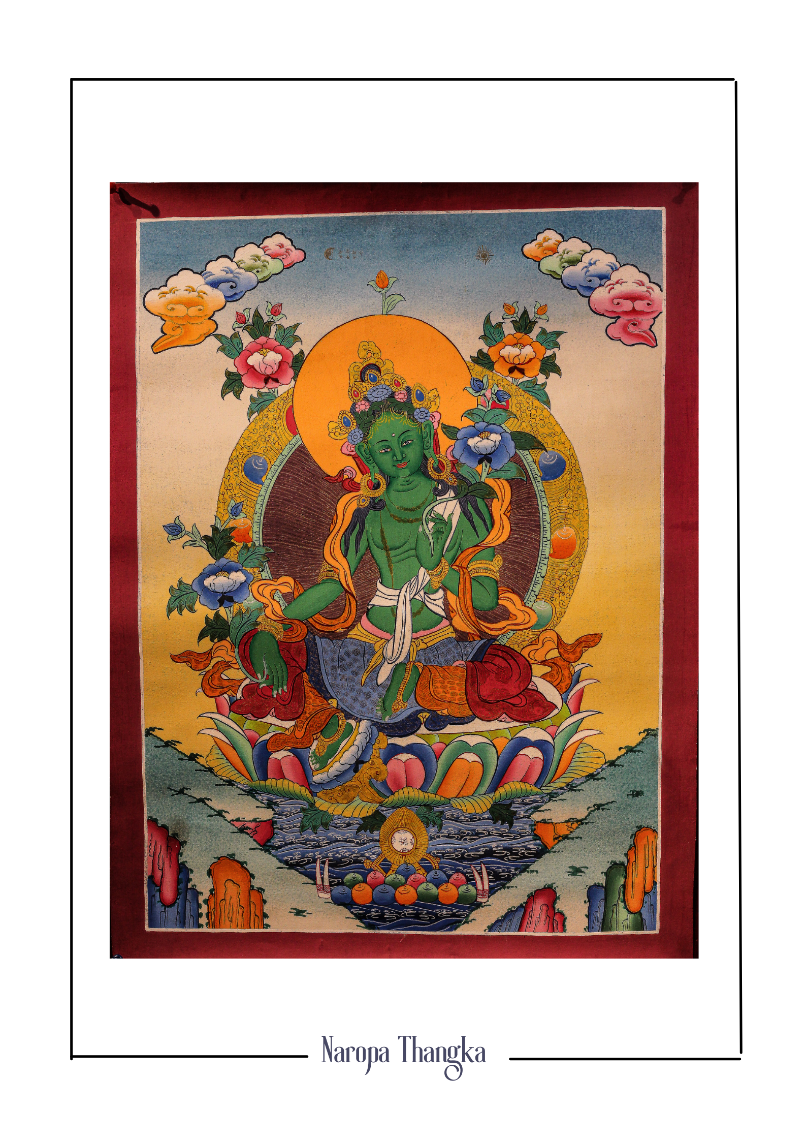 Green Tara, Tibetan Thangka 48-36cm