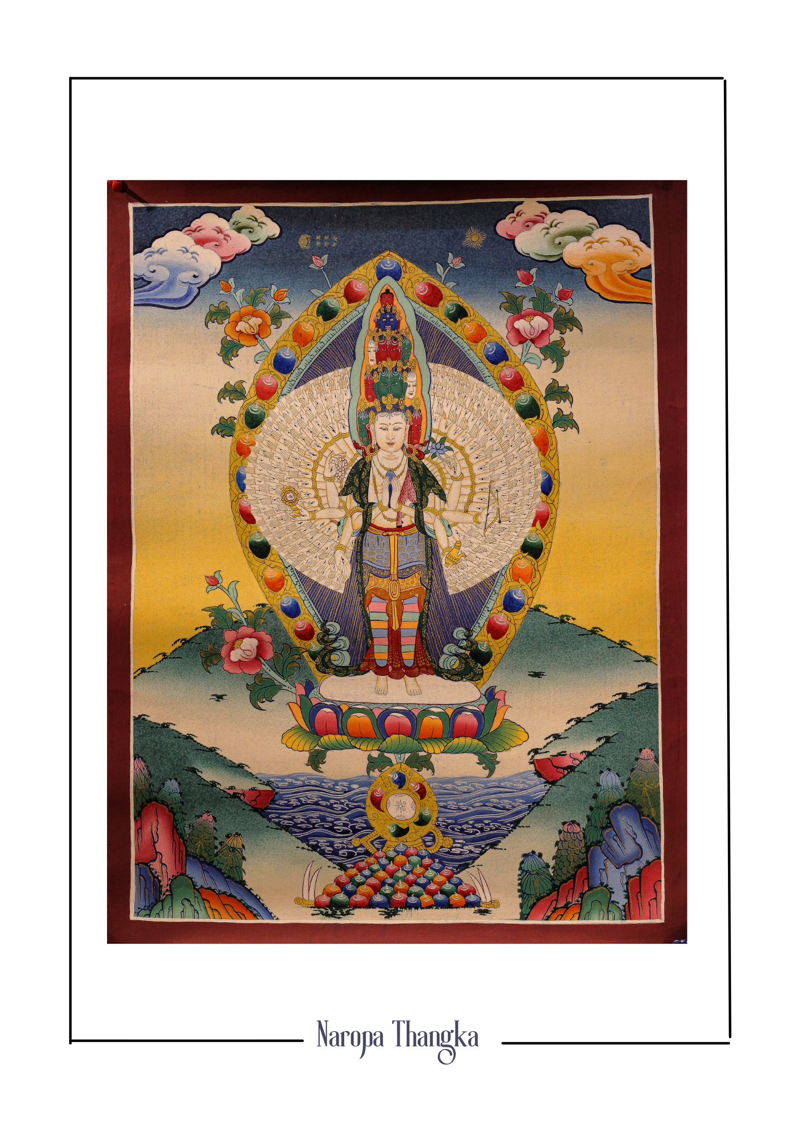 Avalokiteshvara , Tibetan Thangka 48-36cm