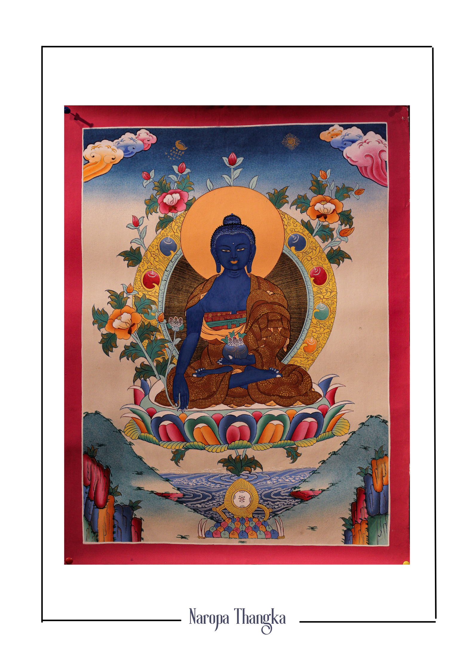 Medicine Buddha, Tibetan Thangka 48-36cm