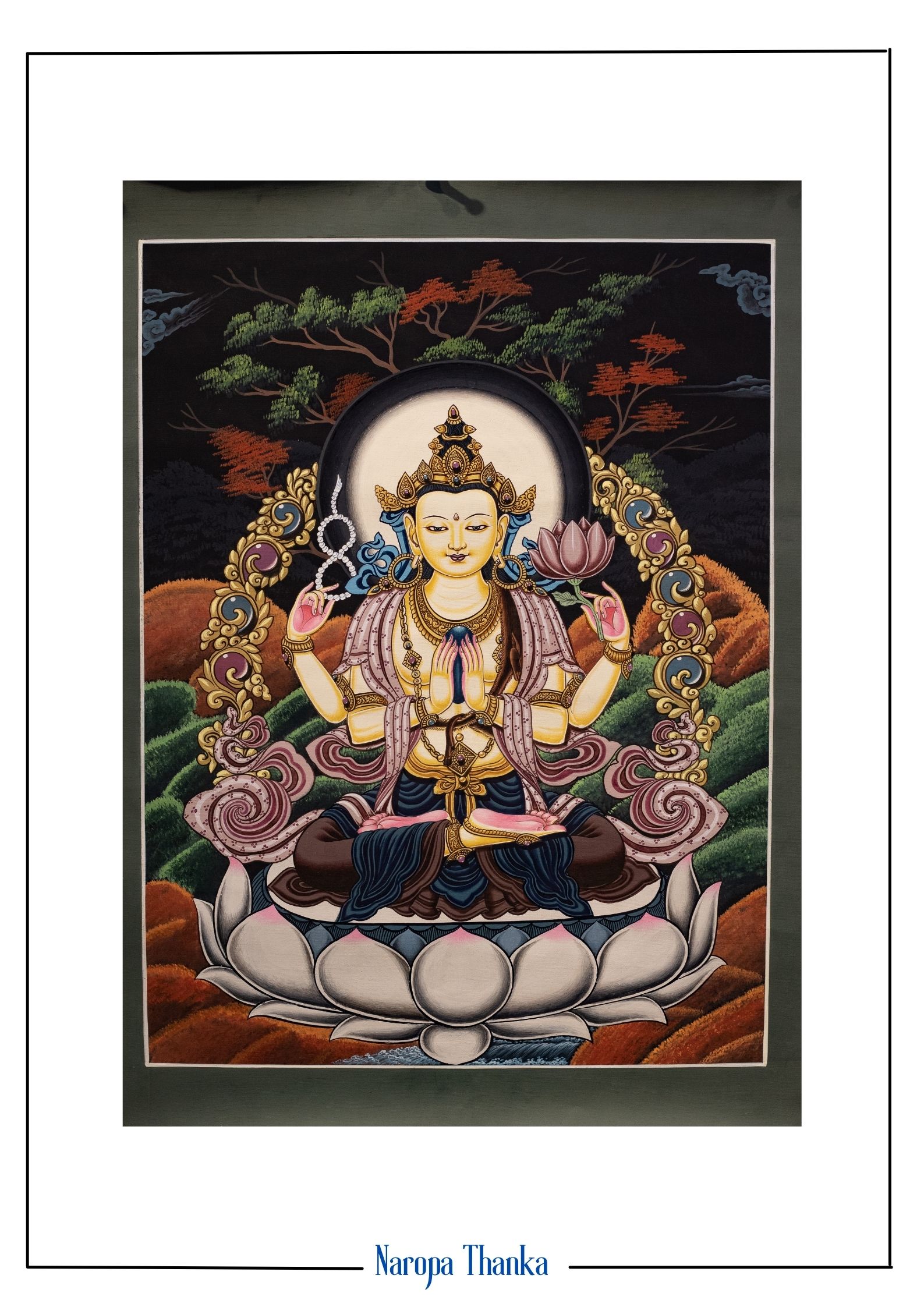 Chenrezik ( Bodhisattva of Compassion), Tibetan Thangka, Nepali style 40*30cm