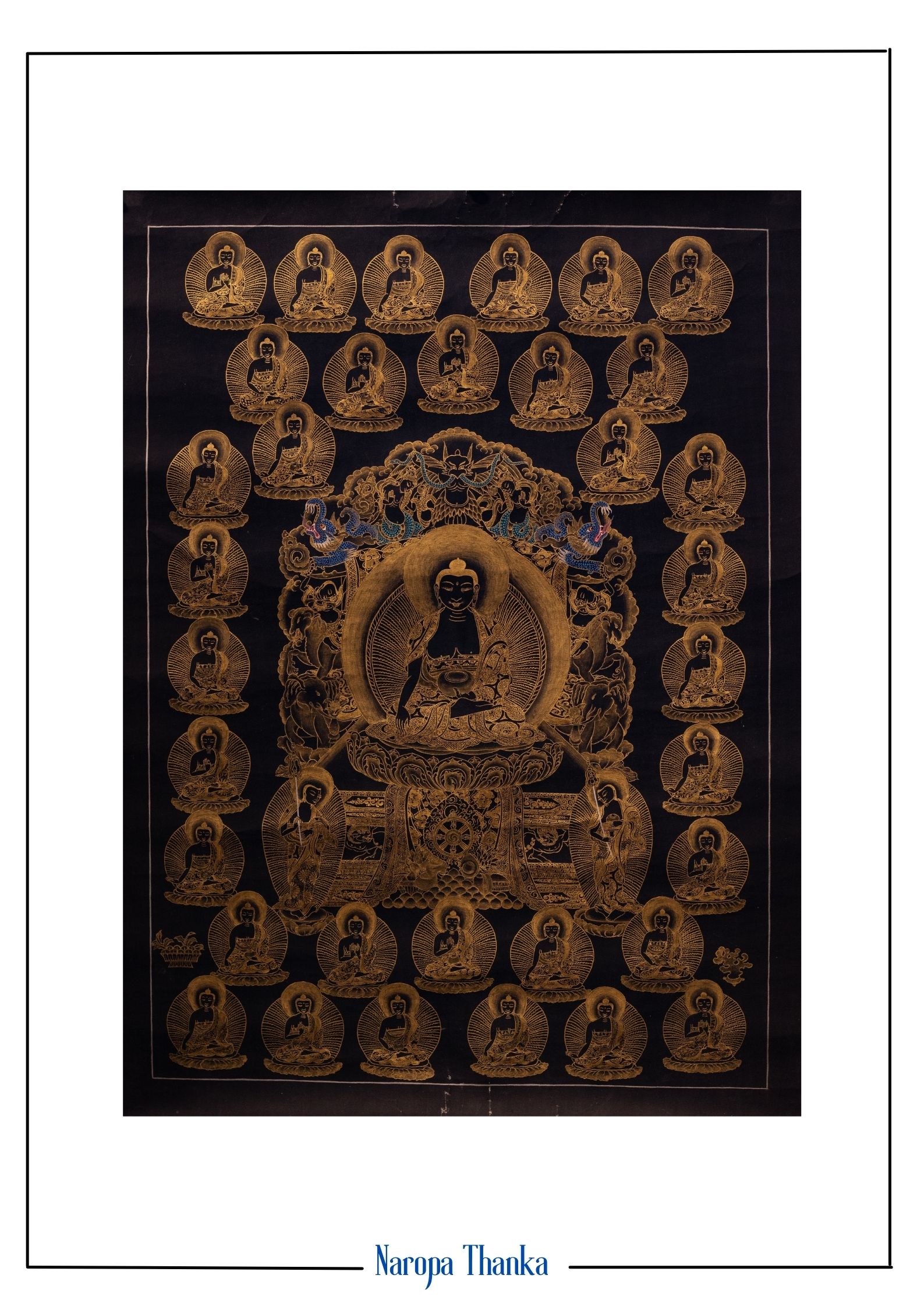 35 Buddha , 24k Gold Paintings, Black and Gold, Tibetan Thangka 50*36cm