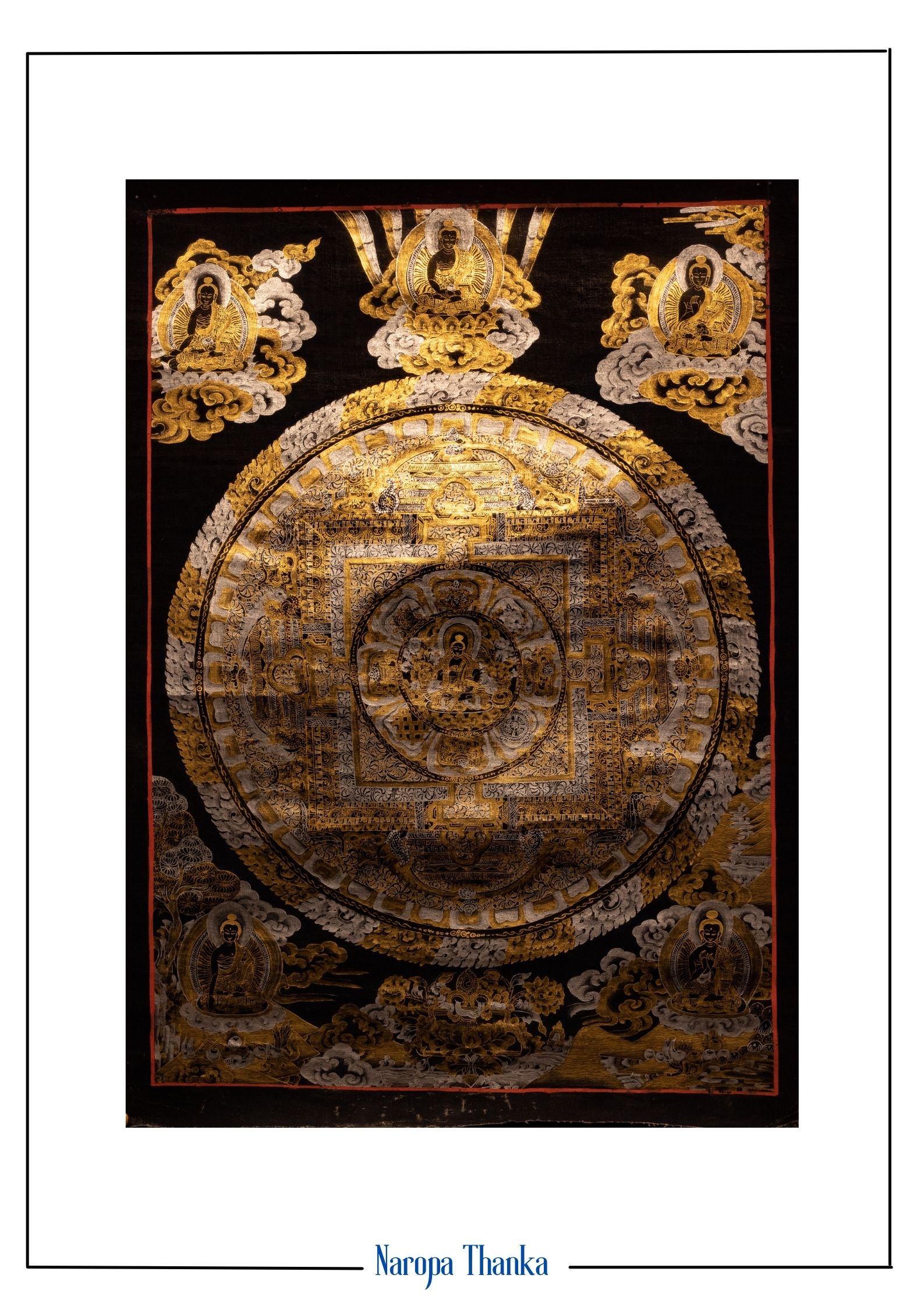 Master quality, Black and Gold Mandala for Good Luck, Old and Rare, 24k Gold painting, Tibetan Mandala 52-37cm