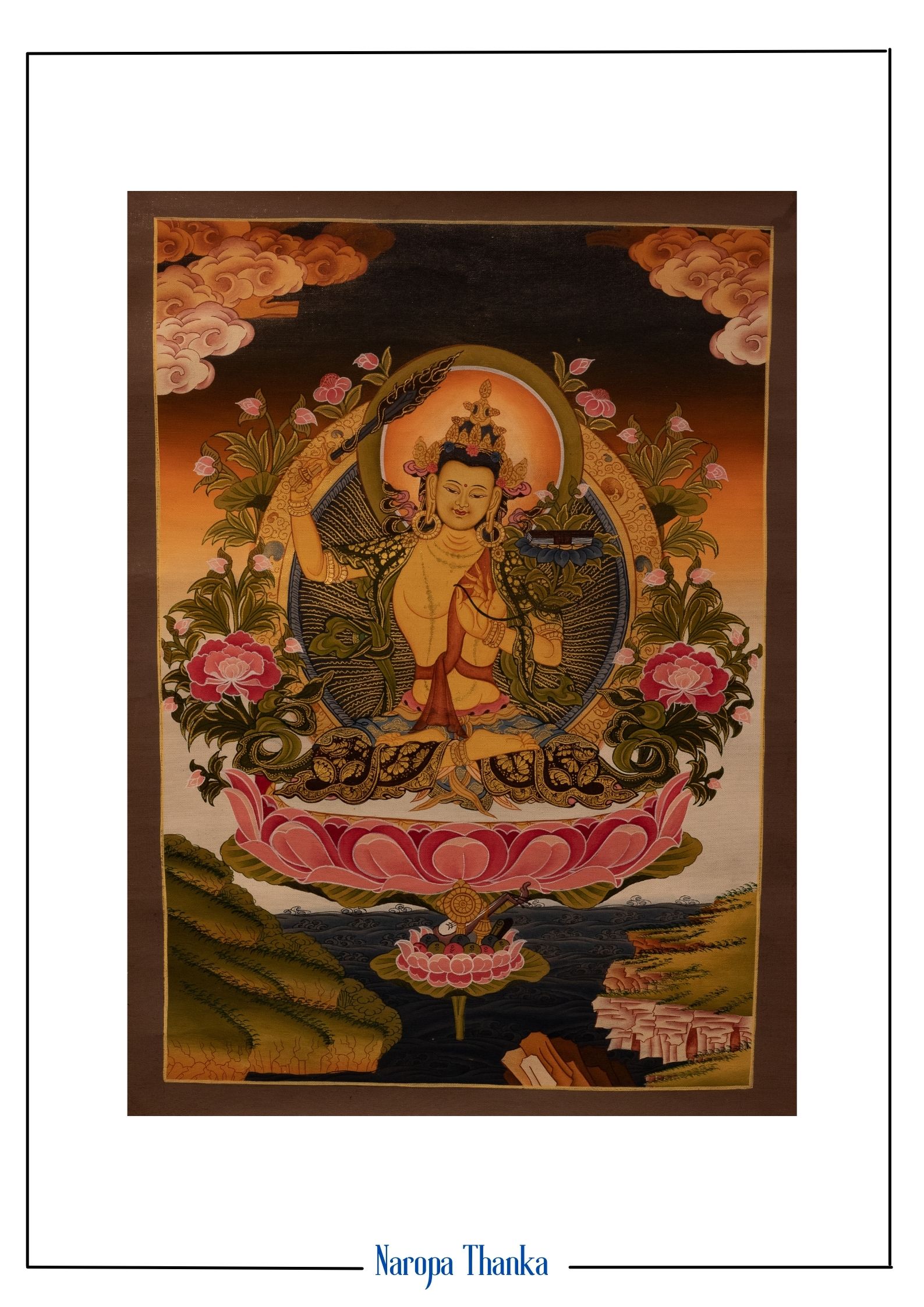 Manjushree,24k Gold painting Tibetan Thangka, Fine Art 33-23cm
