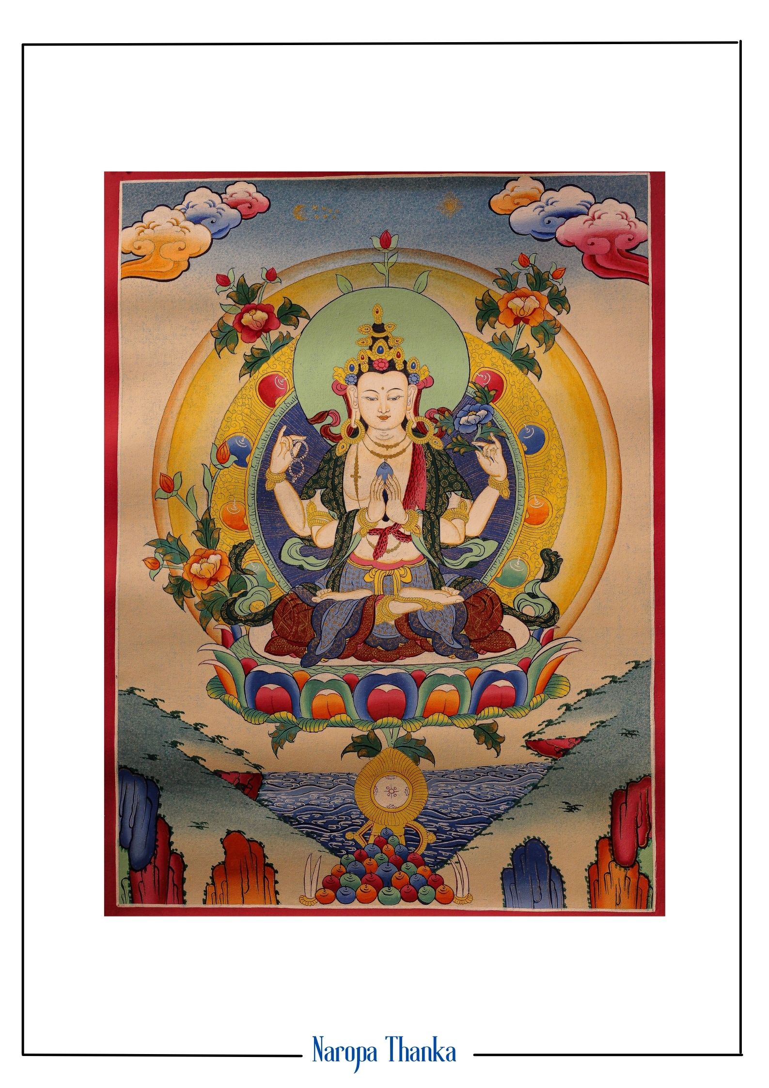 Chenrezik ( Bodhisattva of Compassion), Tibetan Thangka 48-36cm