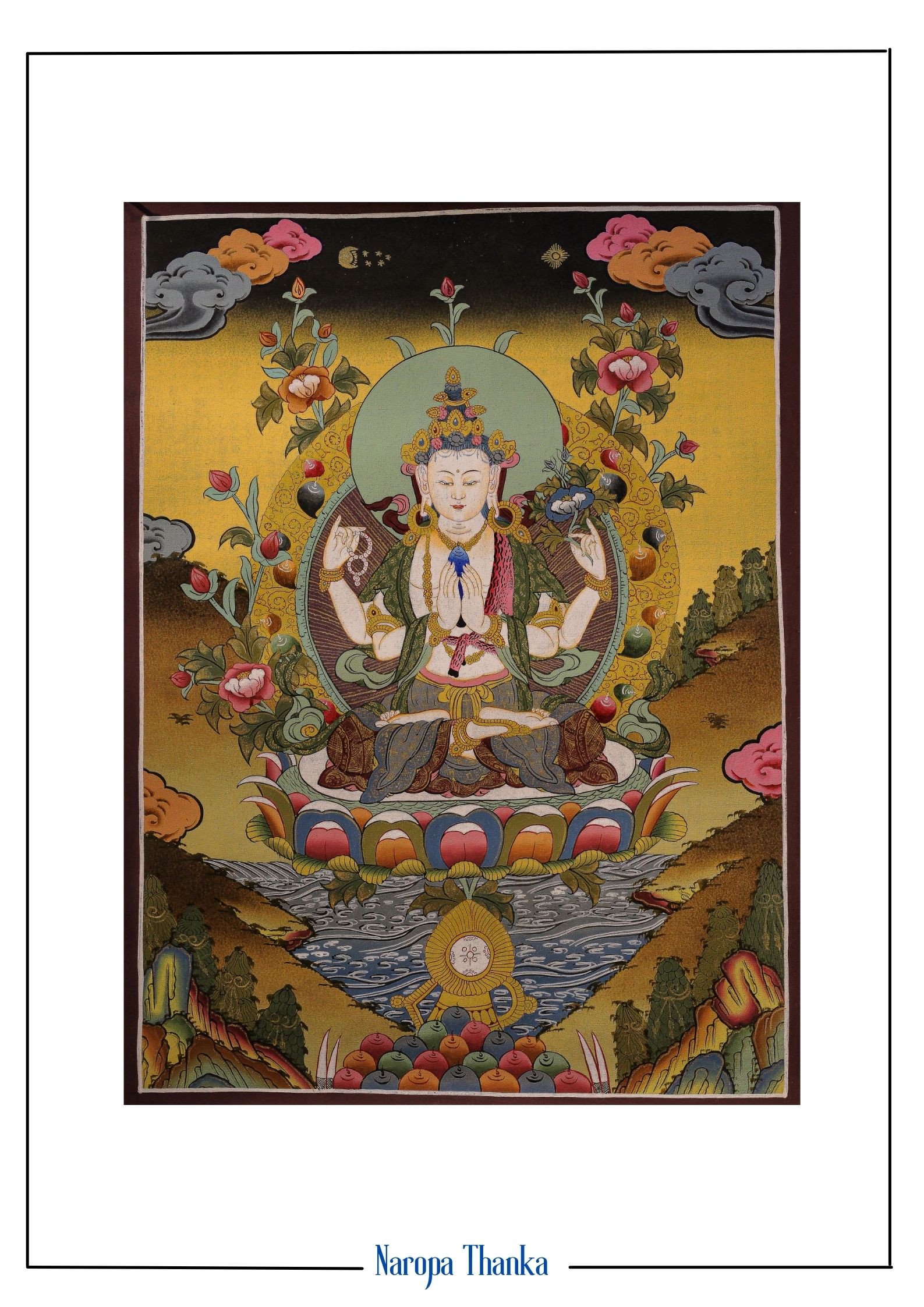 Chenrezik ( Bodhisattva of Compassion), Tibetan Thangka 48-36cm