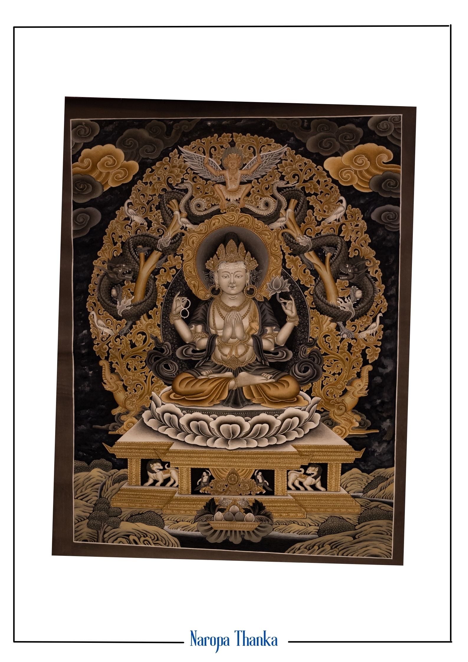 Chenrezik ( Bodhisattva of Compassion), Tibetan Thangka, Nepali style 59*44cm
