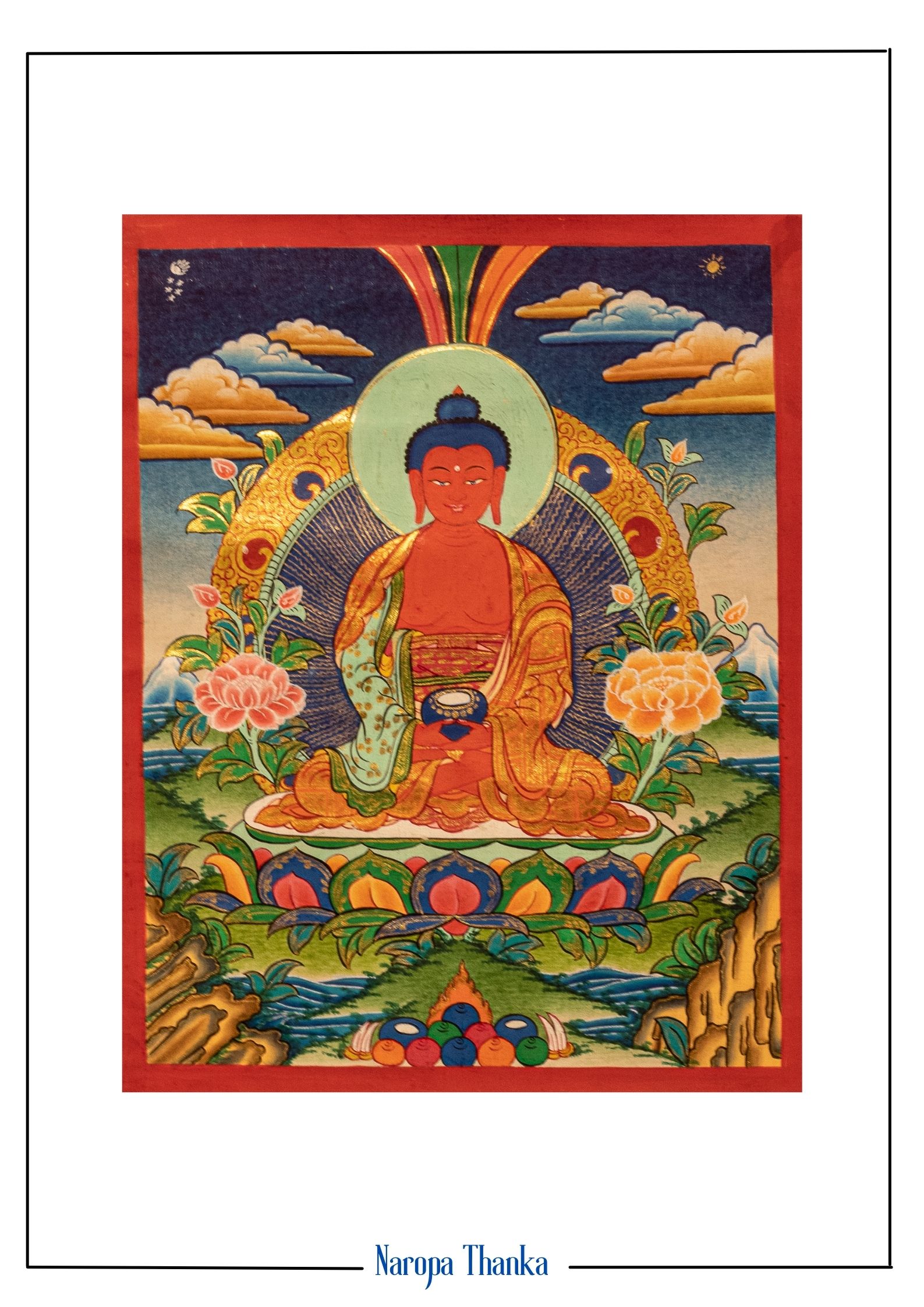 Amitabha (Buddha of Long Life) 24k Gold painting, Tibetan Thangka 20*15cm