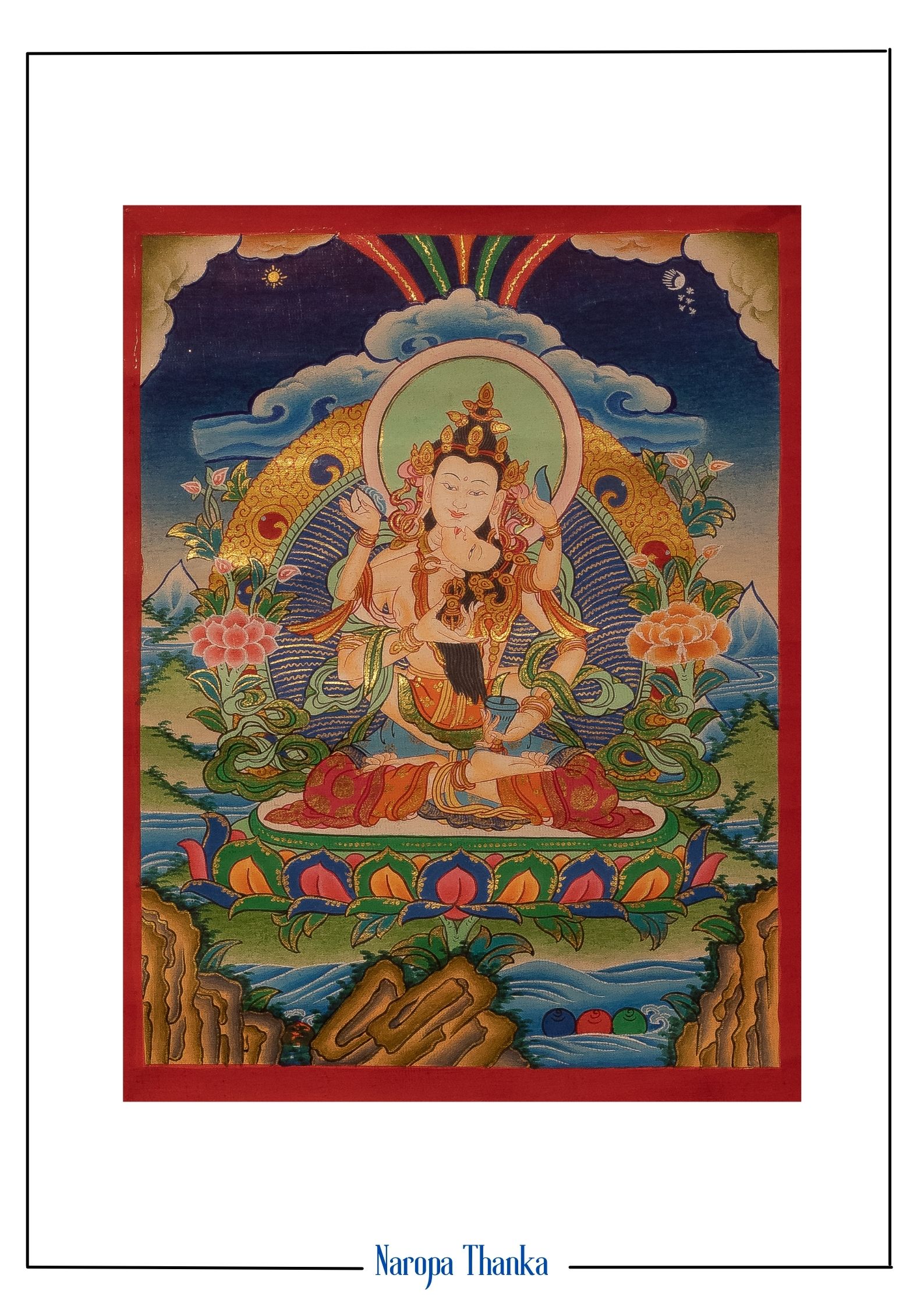 Vajrasattva (God of Protection), Tibetan Thangka 20*15cm