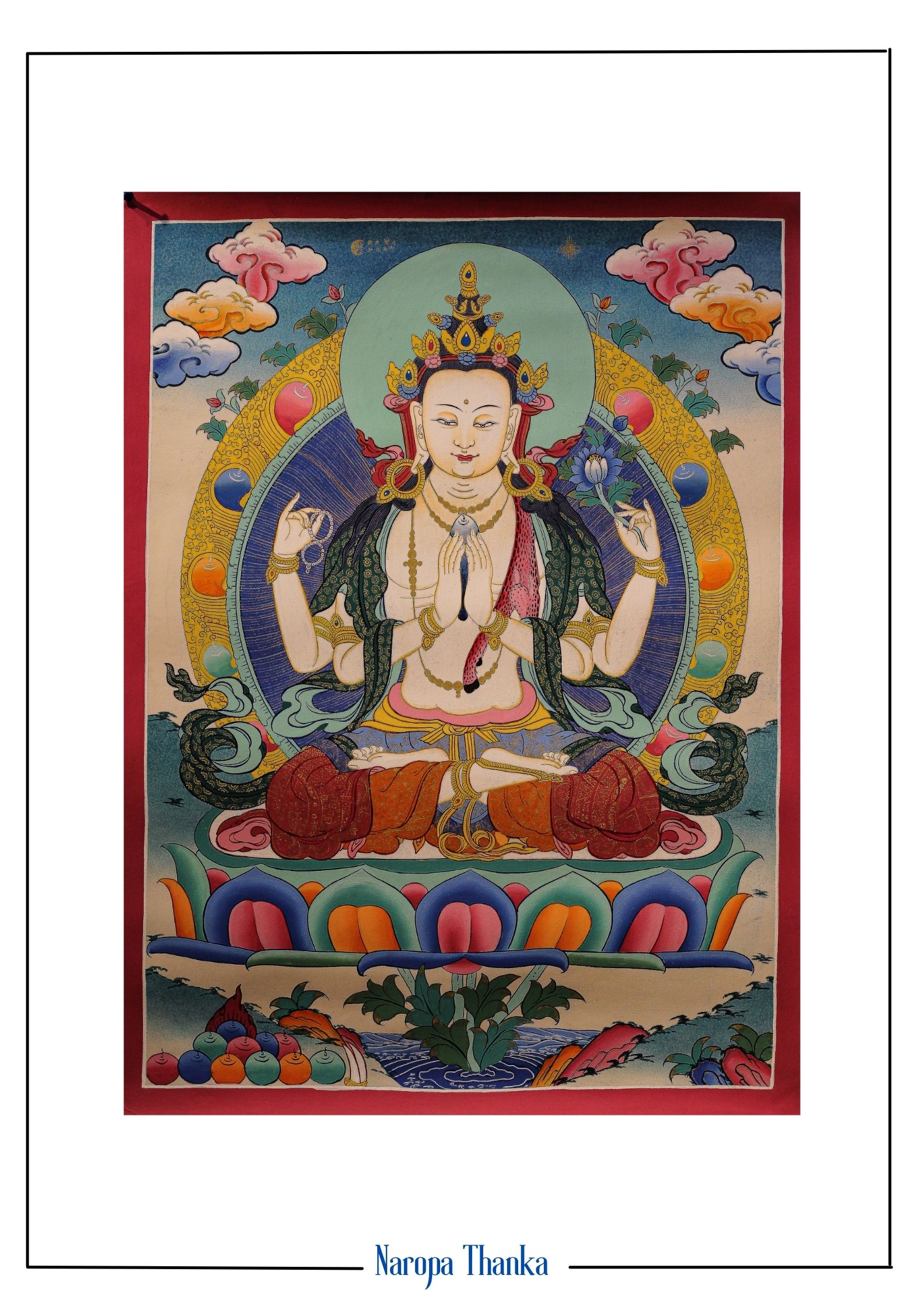 Chenrezik ( Bodhisattva of Compassion), Tibetan Thangka 56-40cm